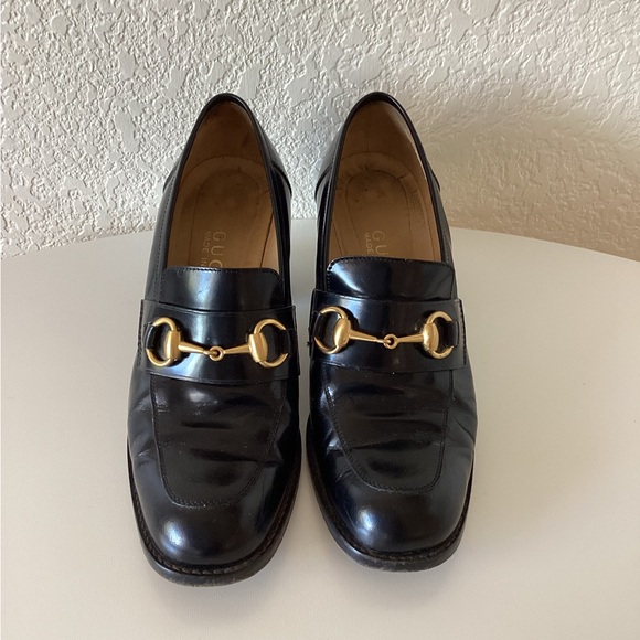 Gucci Shoes - Vintage Gucci Heel Loafers Gold Horsebit Detail